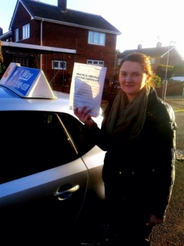 Passed on 19th December 2013 at Colwick Driving Test Centre with the help of her Driving Instructor Alex Sleigh....