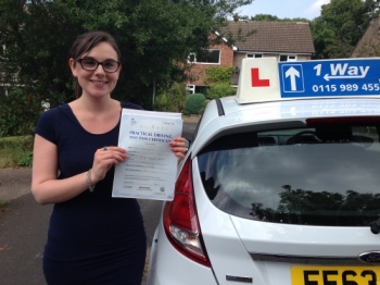 Passed on 30th July 2014 at Colwick Driving Test Centre with the help of her driving instructor Cat Sambell....