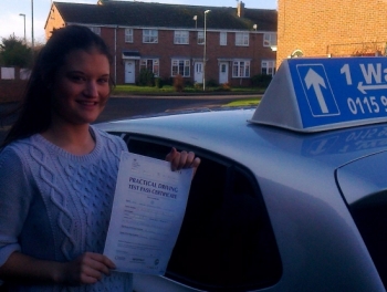 Passed on 6th January 2014 at Colwick Driving Test Centre with the help of her Driving Instructor Alex Sleigh....